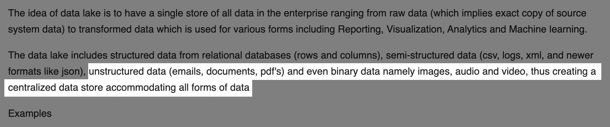2016年的维基百科对“Data Lake”的描述